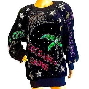 🆕 VINTAGE 80s BONNIE BOERER & CO VELVET SEQUIN HOLLYWOOD NIGHTCLUB SWEATSHIRT